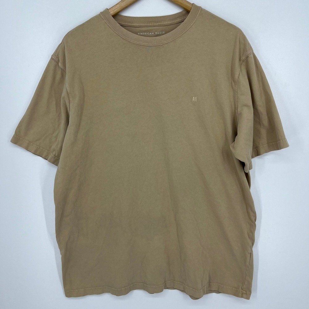American Eagle Mens T-Shirt XLT Tan Khaki Embroidered Logo Standard Fit